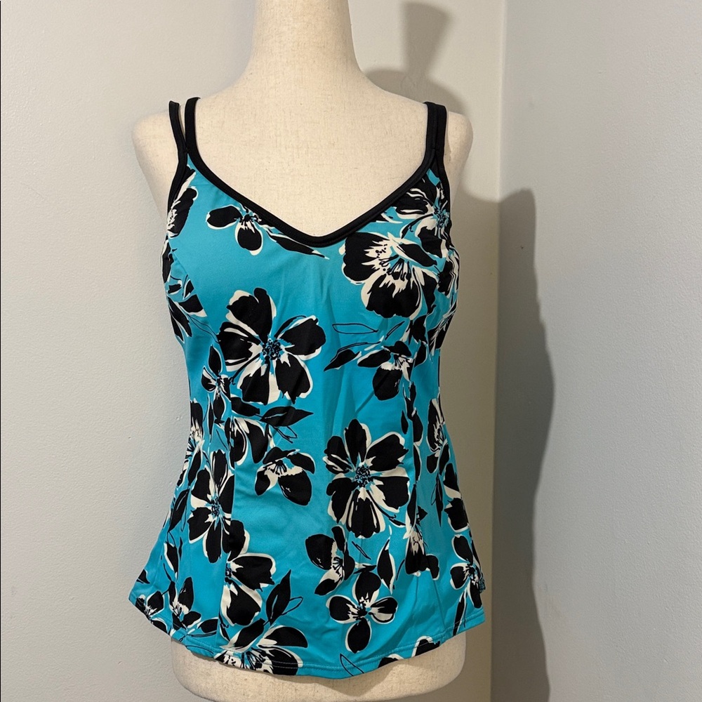 Miraclesuit Floral Swim Tankini Top - Blue and Black